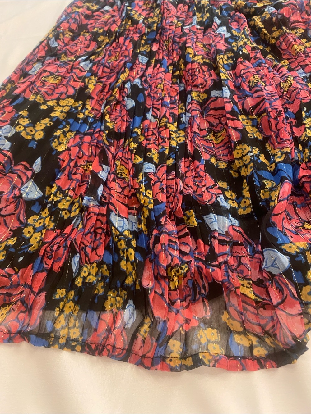 Modcloth Floral Sleeves Midi Dress Black Pink Red Gold Yellow Belted size XL - Picture 14 of 15
